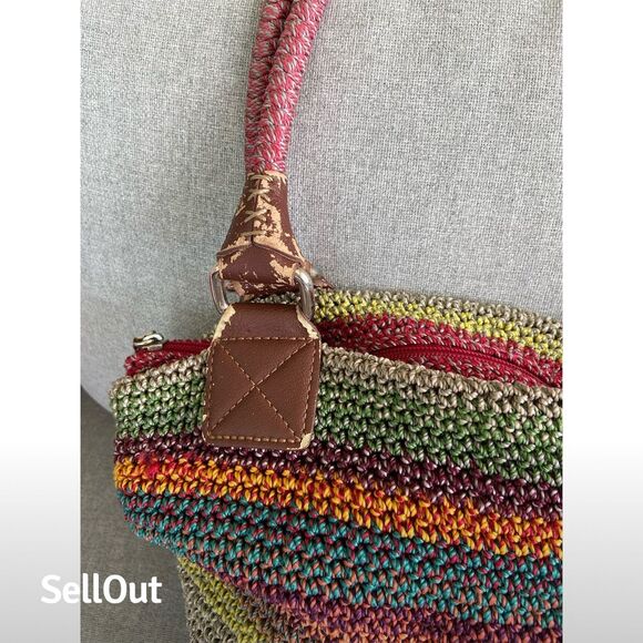 The Sak Multicolor Stripe Crochet Tote Shoulder Bag Women's Casual - Picture 6 of 8